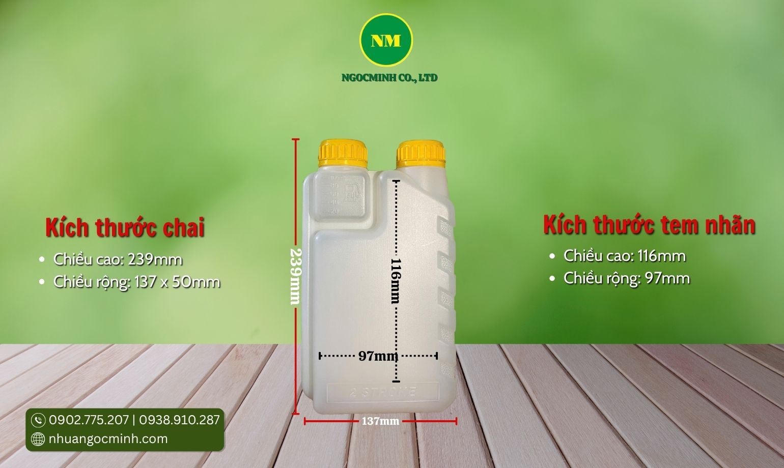 can nhựa đựng nhớt 2 nắp dung tích 1l