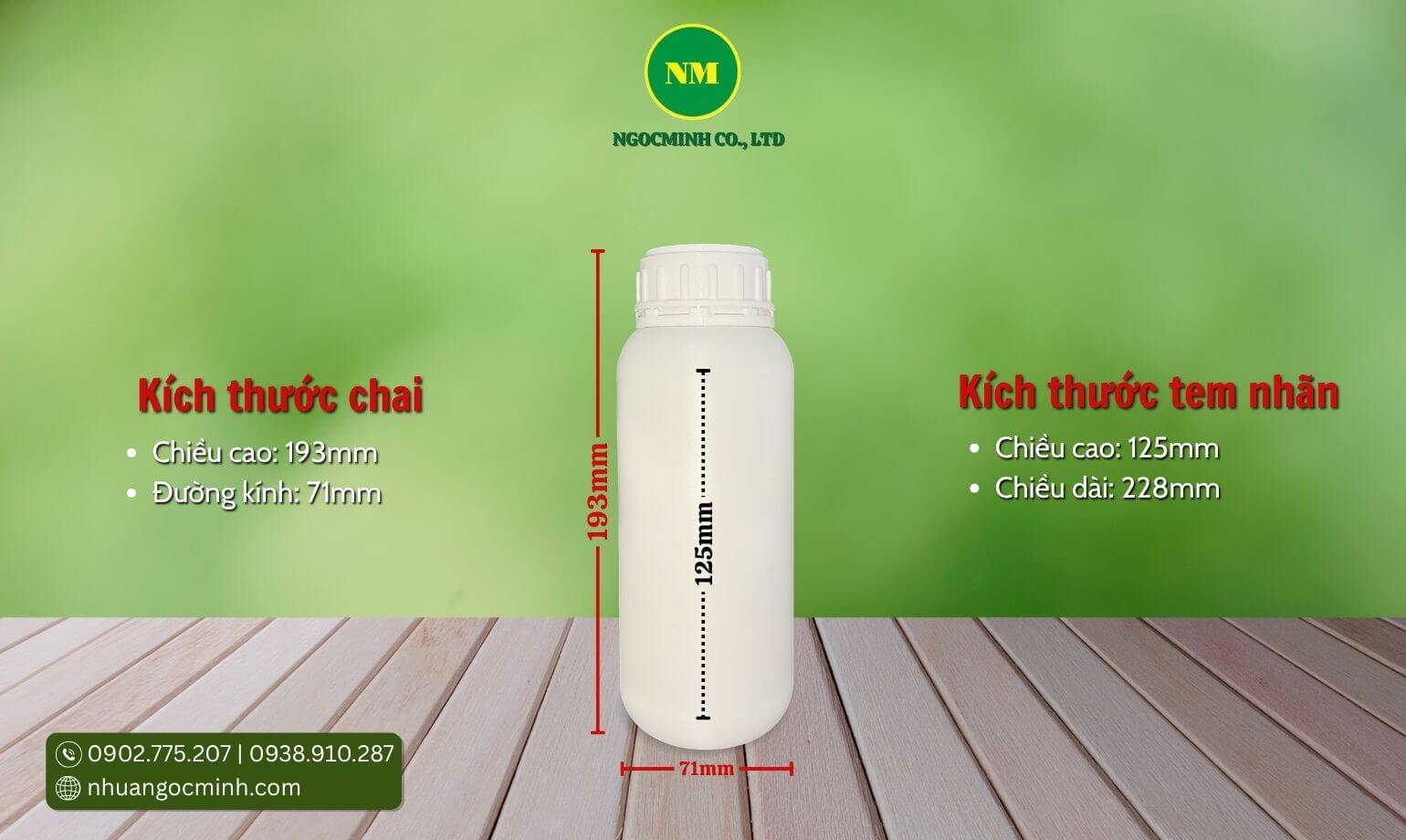 thông số kỹ thuật chai nhựa 500ml đựng phân bón