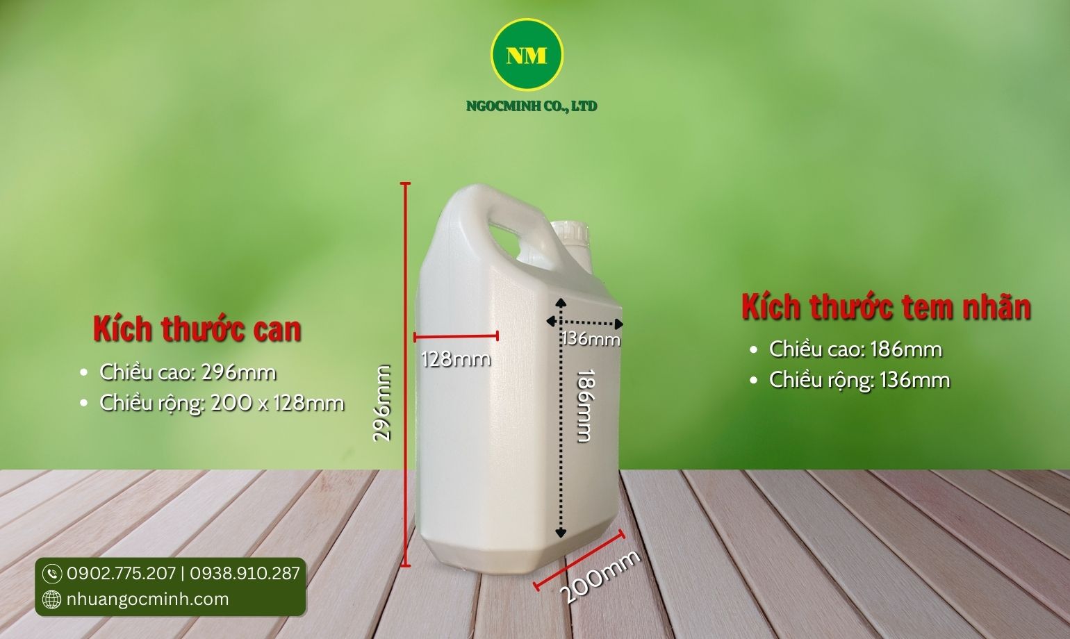 thông số kỹ thuật của can nhựa 5 lít vuông